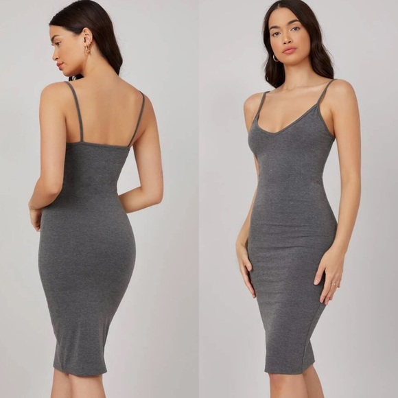 V neck cami strap midi dress heather gray - Picture 3 of 8